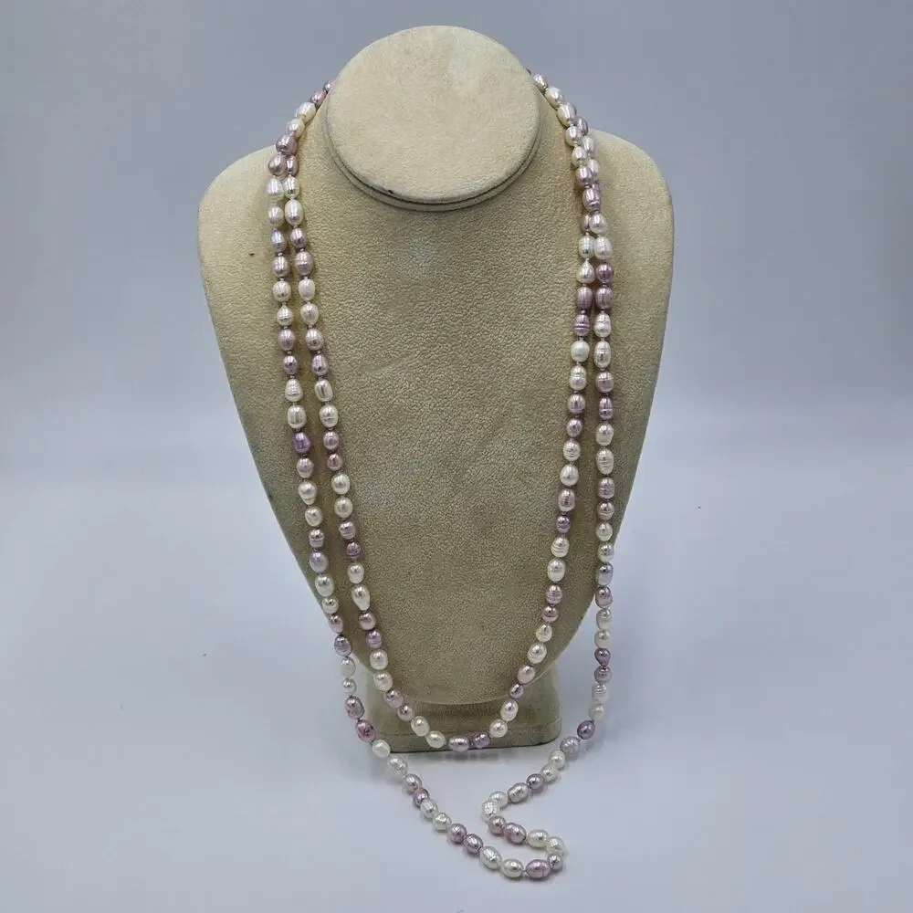 Pastel Pink White Faux Pearl Flapper Opera Necklace GSJ 63